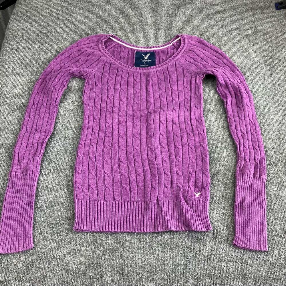 American Eagle Outfitters Purple Cable Knit Sweater